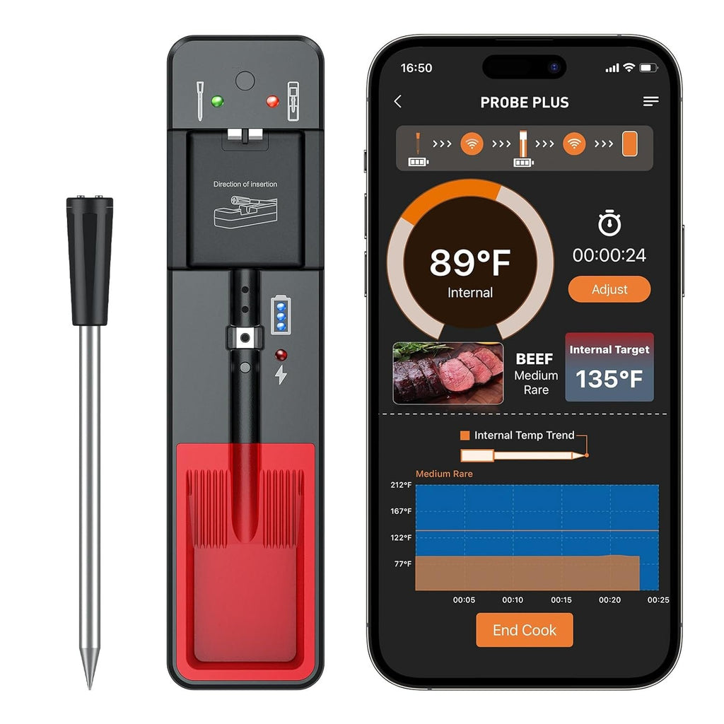 Real-time temperature Wireless Meat Thermometer with Bluetooth 360 ft Range Smart Thermometer for Oven BBQ Grill Kitchen Smoker Sous Vide