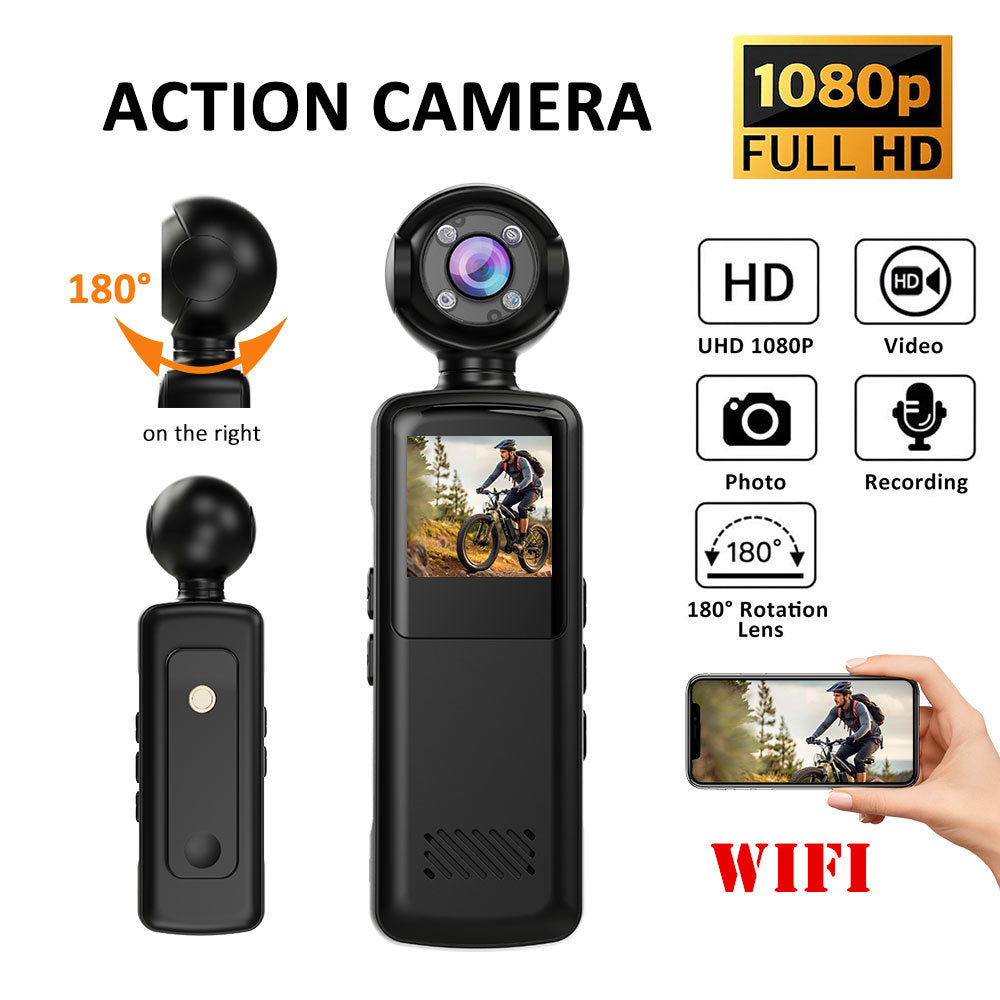 1080P WiFi 1.5" Screen Action Camera with 180° Rotating Lens | Portable Handheld Sports Camera for Cycling, Vlogging & Outdoor Recording | Loop Recording & Night Vision | 1000mAh Battery
