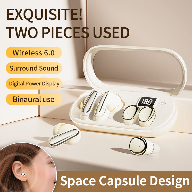 2Pair 4Pcs Sport Sleep Wireless Bluetooth Earphones Space Capsule Charging Case Couple-Shared In-Ear Design High-Fidelity Sound Quality Extra-Long 76-Hour Battery Life Secure Fit for Exercise Compatible with iOS/Android/HarmonyOS