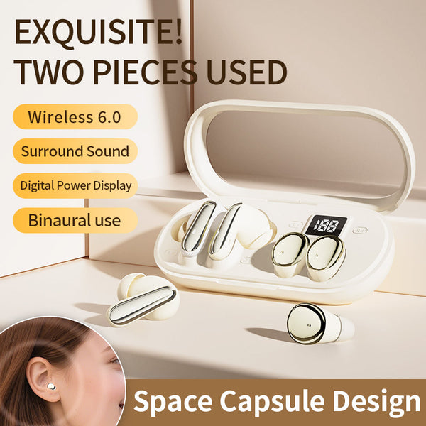 2Pair 4Pcs Sport Sleep Wireless Bluetooth Earphones Space Capsule Charging Case Couple-Shared In-Ear Design High-Fidelity Sound Quality Extra-Long 76-Hour Battery Life Secure Fit for Exercise Compatible with iOS/Android/HarmonyOS