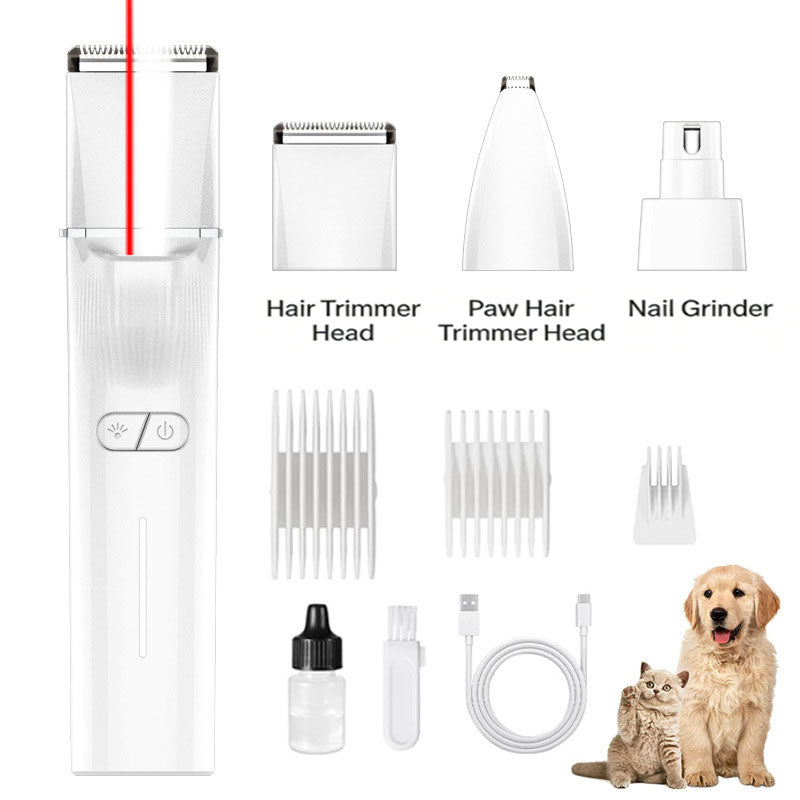 6-in-1 Multi-Functional Pet Clipper | Universal Grooming Tool for Cats and Dogs | Titanium-Coated Ceramic Blades Prevent Hair Jams | USB Rechargeable with Extended Battery Life | Laser Cat Teaser + UV Detection | Fully Washable Pet Trimmer