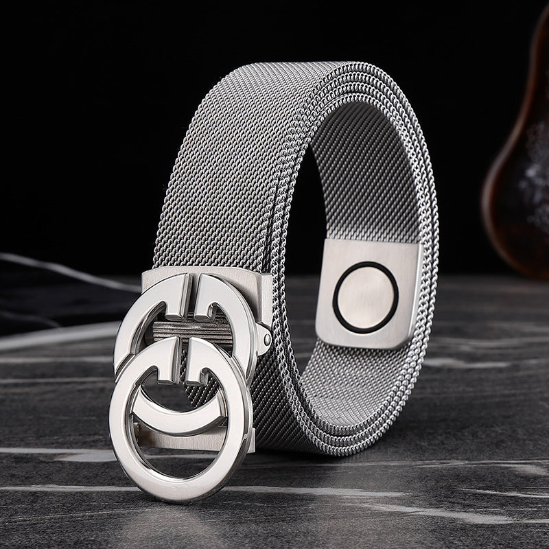 Men's Luxury Stainless Steel Belt All-metal Construction Strong Magnetic Snap Buckle 120cm Length