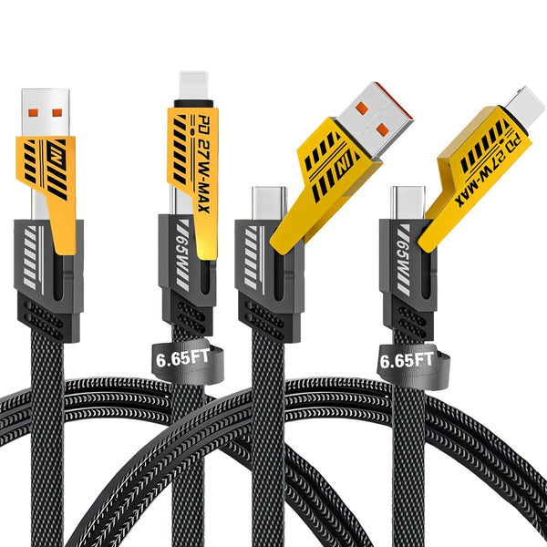 4-in-1 Multi PD65W Fast Charging Cable, Support USB-A to Lightning, USB-A to Type-C, Type-C to Type-C, Type-C to Lightning