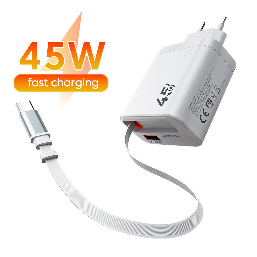 Samsung iPhone PD45W Fast-charging Adapter with 70cm Retractable Type-C Cable and USB Charging Port