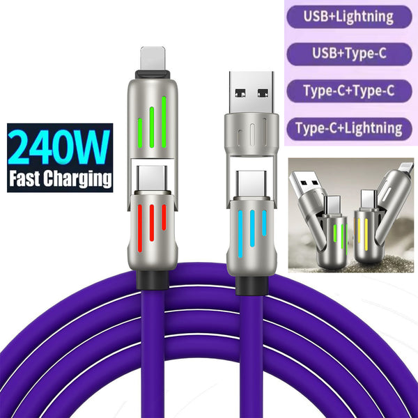 2-in-2 PD240W Light Fast Charging Cable, Support USB-A to Lightning, USB-A to Type-C, Type-C to Type-C, Type-C to Lightning