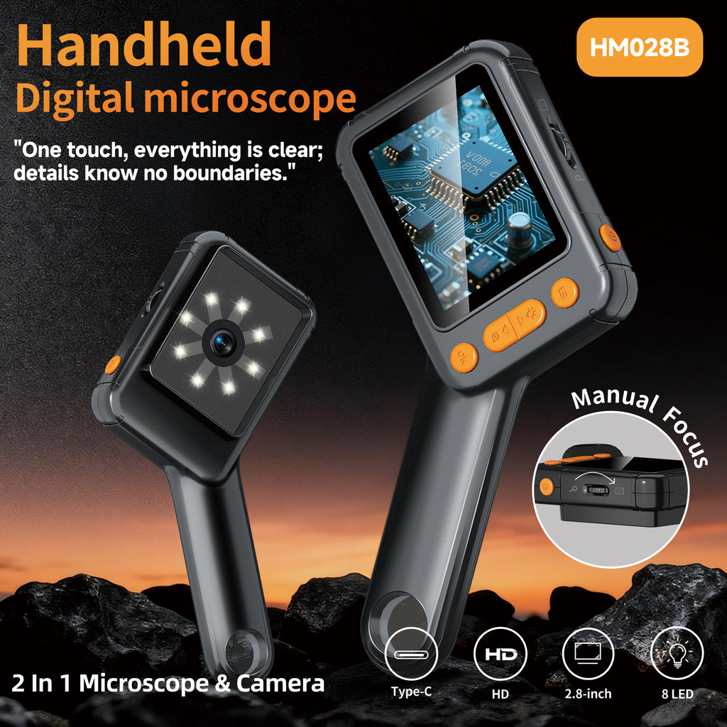 200x Adjustable Magnification 2-in-1 Handheld Electronic Microscope, 2MP Camera 8 LEDs 2.8-inch Digital Industrial Repair and Inspection Magnifier