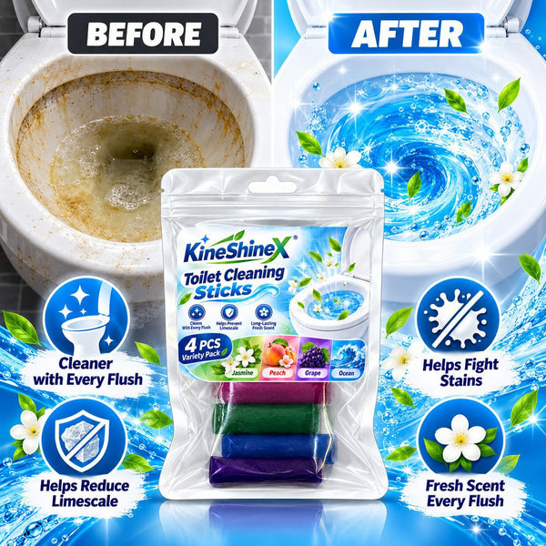 12Pcs 3 Bags Toilet Cleaning Sticks (4-Pack Variety) | Automatic Toilet Bowl Cleaner & Limescale Remover | 4 Fresh Scents (Jasmine, Peach, Grape, Ocean)