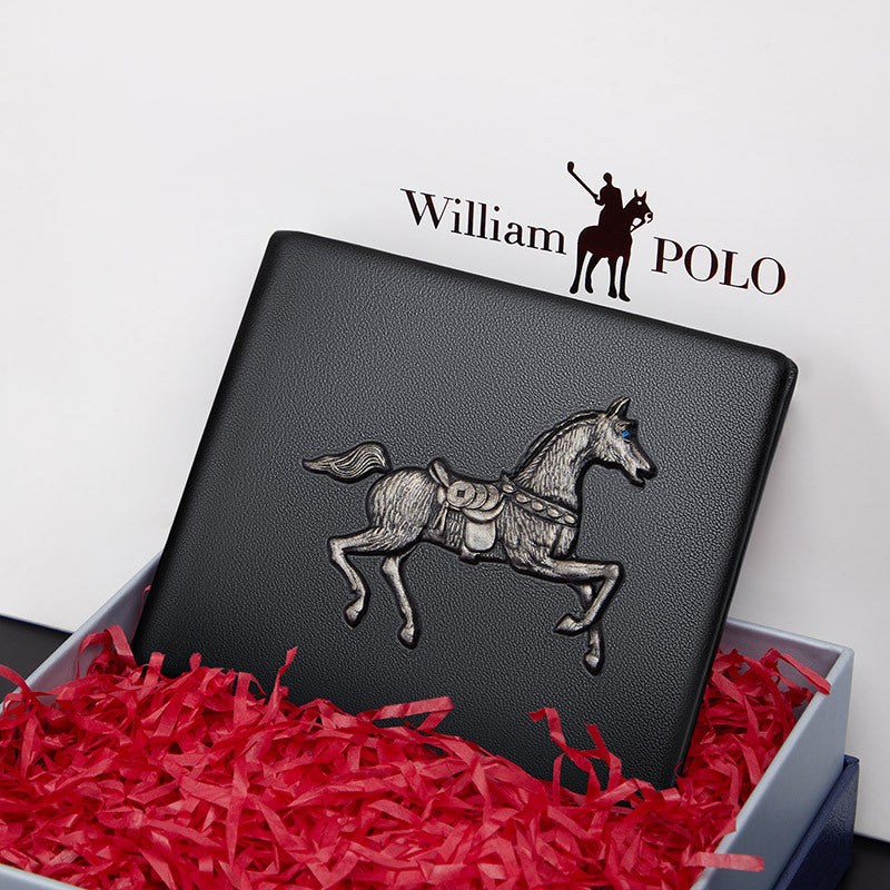 High-end WilliamPOLO Men's Napa Cowhide Short Wallet Slim Profile Men's Soft Leather Wallet