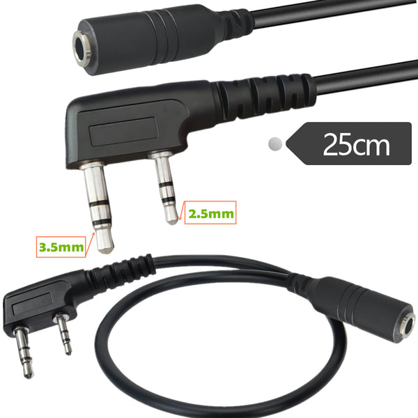 2PCS Walkie-Talkie K-Type to 3.5 mm Audio Adapter Cable: 2-pin to single-port female connector, single-ear monitoring cable, 25 cm