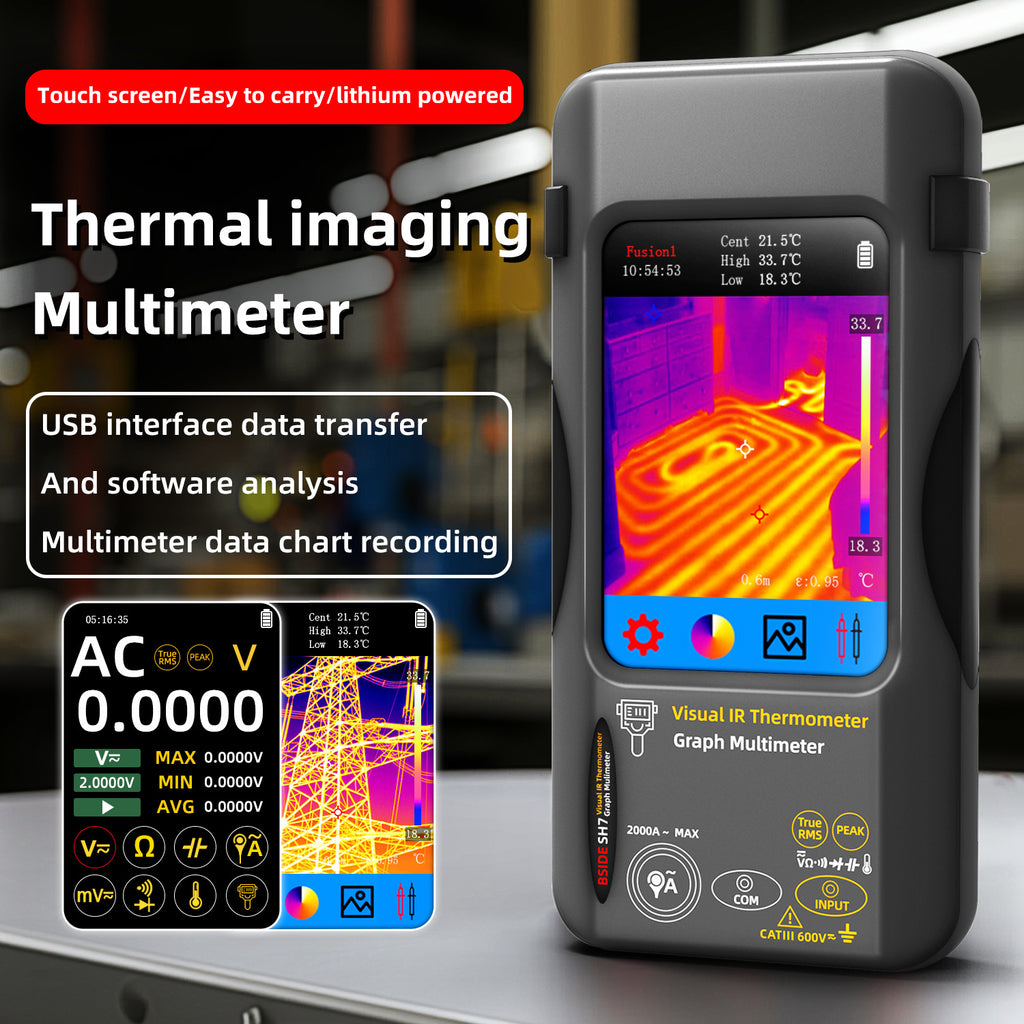 BSIDE SH7 Digital Thermal Imaging Multimeter 2-in-1 IR Camera Macro Lens, Auto Ranging, for Electrical Diagnostics Automobile Pipe Heating Inspect