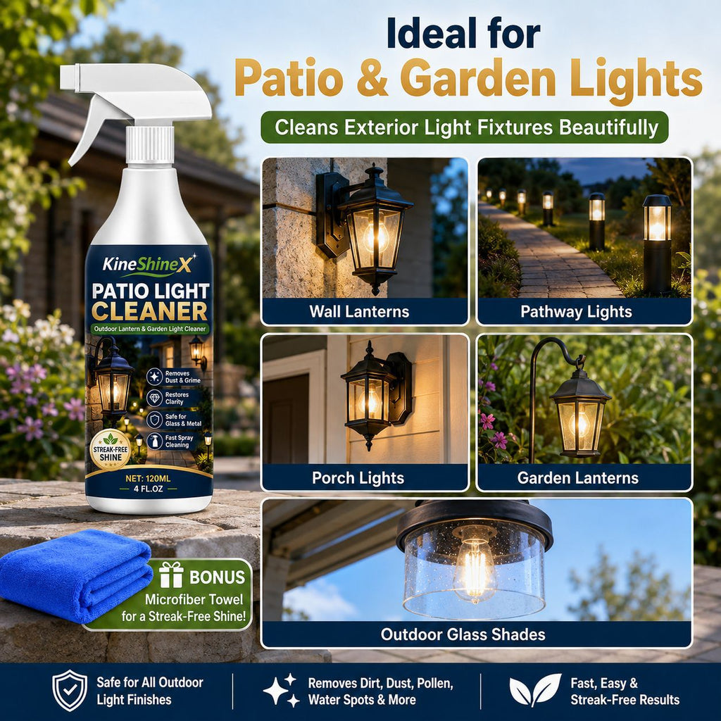 3Pcs Patio Light Cleaner Kit120ML/pc - Outdoor Lantern & Garden Light Spray with Bonus Microfiber Towel | Restores Clarity & Shine