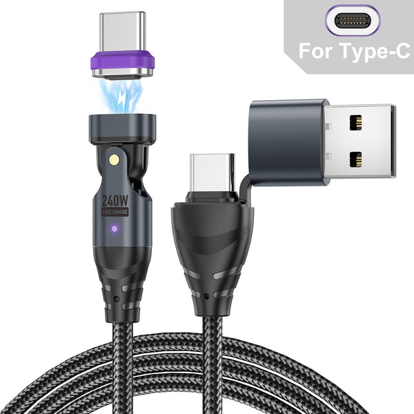 6 in 1 240W Magnetic 540° Rotation Charging Cable USB+Type-c for Macbook iPad iPhone 16 15 Pro Max Andriod