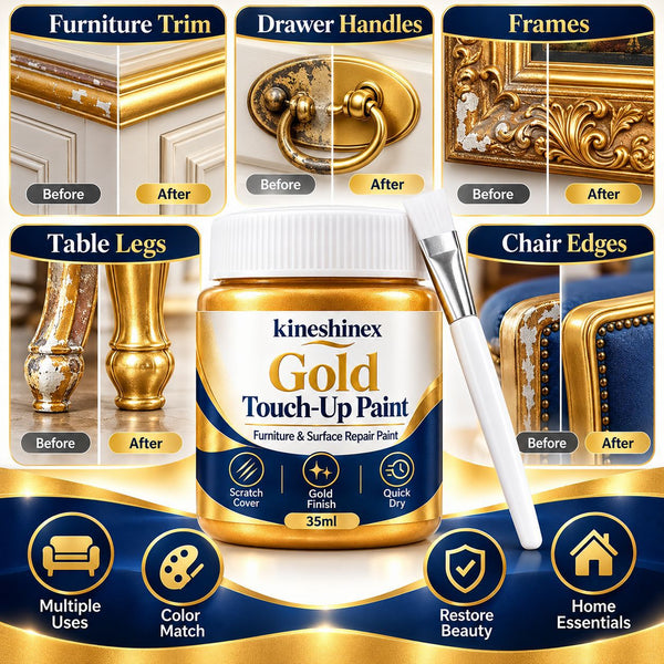 3Pcs Gold Touch-Up Paint (35ml/pc) - Quick-Dry Furniture & Surface Repair Paint for Scratches, Chips & Faded Gold Finish