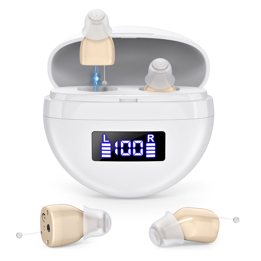 Rechargeable Digital Hearing Aid with Noise Reduction | Mini Invisible Design | 100H Battery Life | Charging Case Included | Hearing Amplifier for Seniors