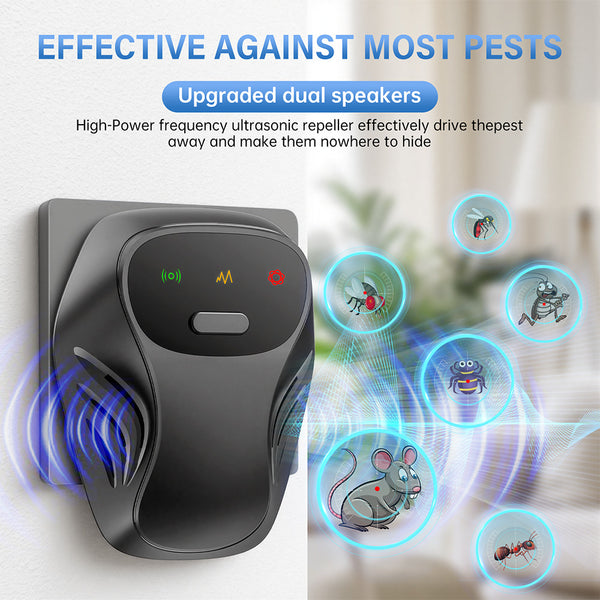 3-Mode Ultrasonic Mosquito, Insect, and Rodent Repeller | 9kHz–66kHz Multi-Frequency | Safe for Humans and Pets | US/EU/UK Plugs