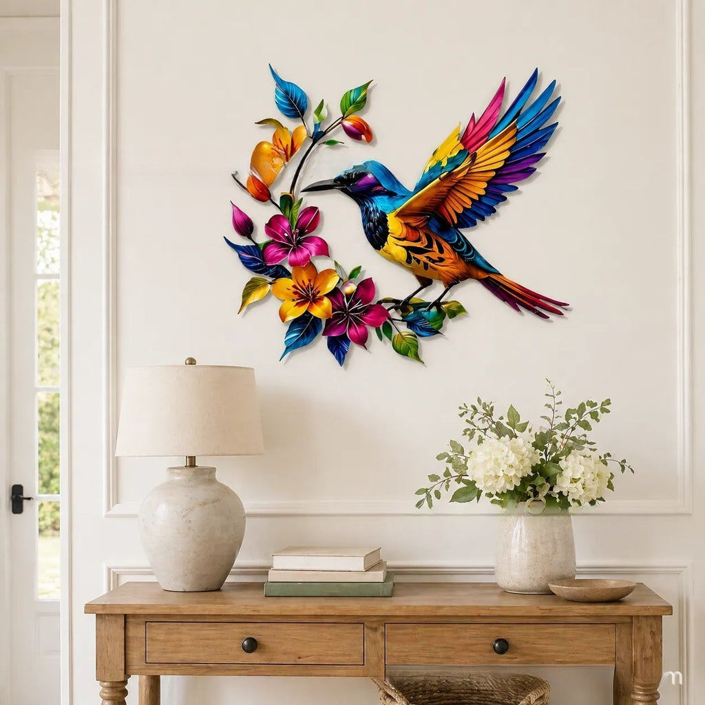 New Metal Hummingbird Wall Hanging | Wrought Iron Outdoor Wall Decor – 30x26.7cm Garden/Living Room Decor