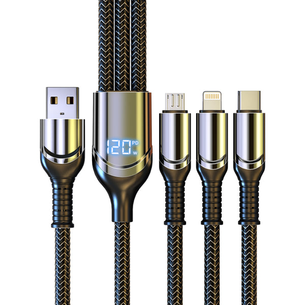 3-in-1 120W Super Fast Charging Automatic Power-Off Charging Cable with Digital Display, Compatible with Samsung and Apple 15/16 MRico Charging Cable