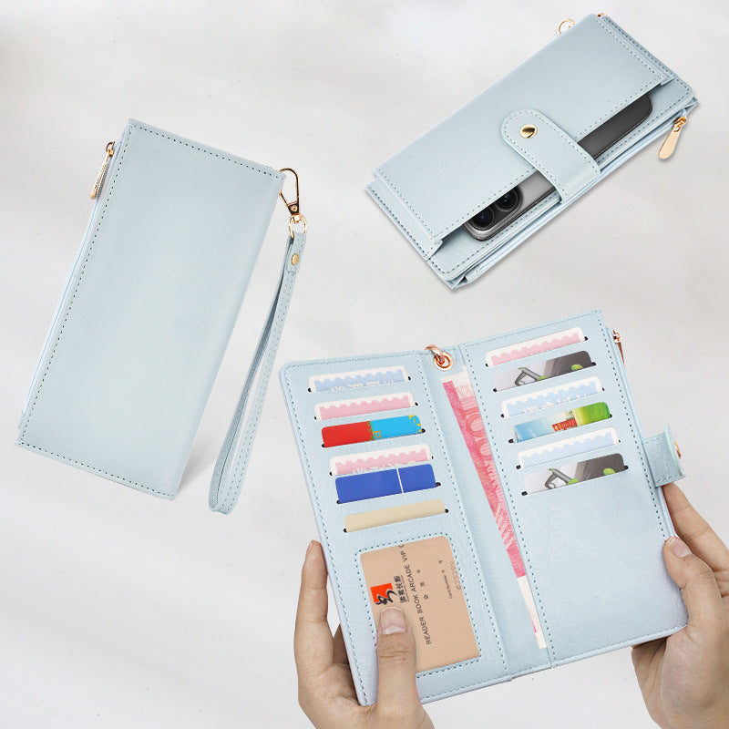 Stylish Long Ladies’ Wallet and Mobile Phone Pouch | Large-Capacity, Bi-fold Wallet with Multiple Card Slots and Wrist Strap | Fits a Mobile Phone