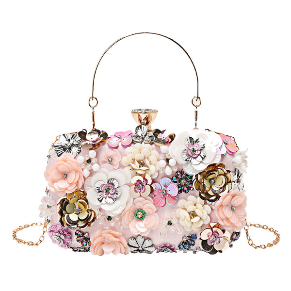 Women's Luxury Fashion Floral Decoration Women Handbags Evening Bag Wedding Banquet Chain Bags Female Shoulder Bag for Party