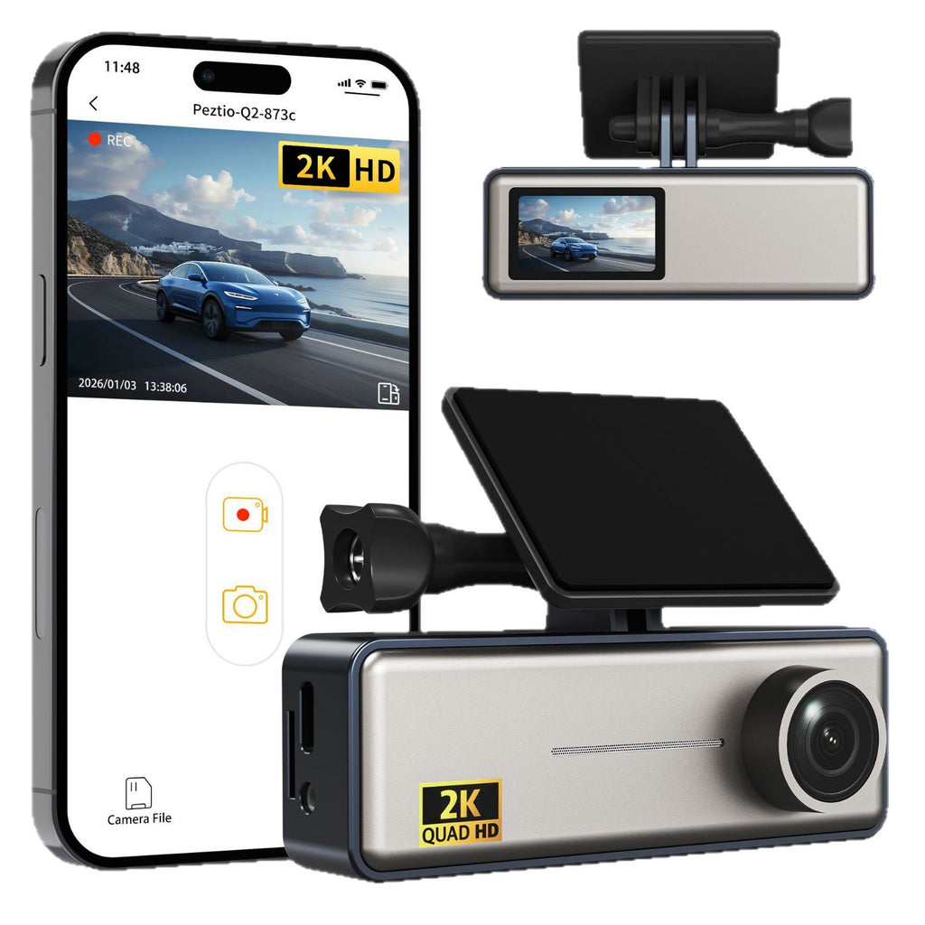 2K HD WiFi Dash Cam – Mobile App Integration, Super Night Vision, WDR (Wide Dynamic Range), 160° Wide-Angle Lens, Loop Recording, 24-Hour Parking Monitoring