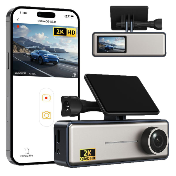 2K HD WiFi Dash Cam – Mobile App Integration, Super Night Vision, WDR (Wide Dynamic Range), 160° Wide-Angle Lens, Loop Recording, 24-Hour Parking Monitoring