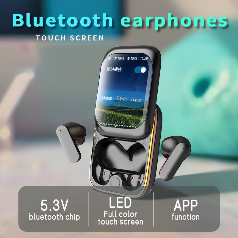 Full Color Touchscreen Slider TWS Wireless Bluetooth Headset Noise Canceling LCD screen Ultra-long Playtime