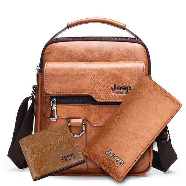 3Pcs Set Jeep Vintage Men's Leather Crossbody Long Wallet Short wallet Set