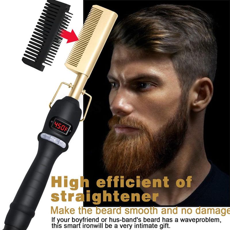 Wet & Dry Electric Hot Copper Comb Beard Styling Comb Straightening Comb Perm Curling Iron Hair Straightener