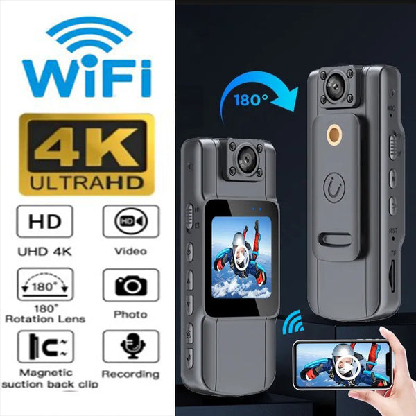 Mini 4K WiFi 180° Flip Camera 1.54 inch Real-time View Screen Camera IR Night Vision Body Camera Video Recorder Voice Recorder Sports DV Motorcycle DVR Handheld Back Clip