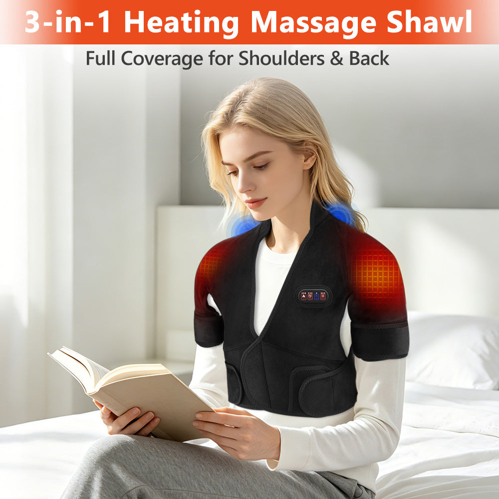 3-in-1 Electric Heating Massage Shawl – Full coverage heat therapy and vibration treatment for shoulders, neck and back multi-purpose for knees and abdomen