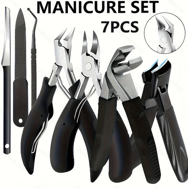 7Pcs Professional Heavy-Duty Toenail Clipper Set for Ingrown & Thick Toenails, Stainless Steel Concave Blade
