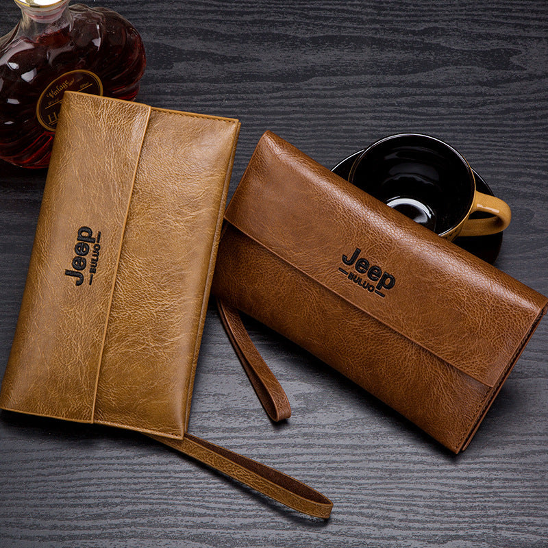 Jeep Men's Long Clutch Wallet | Large-Capacity Phone Pouch, Stylish and Versatile Wallet, Business and Casual Clutch | Waterproof PU Material, Detachable Wrist Strap