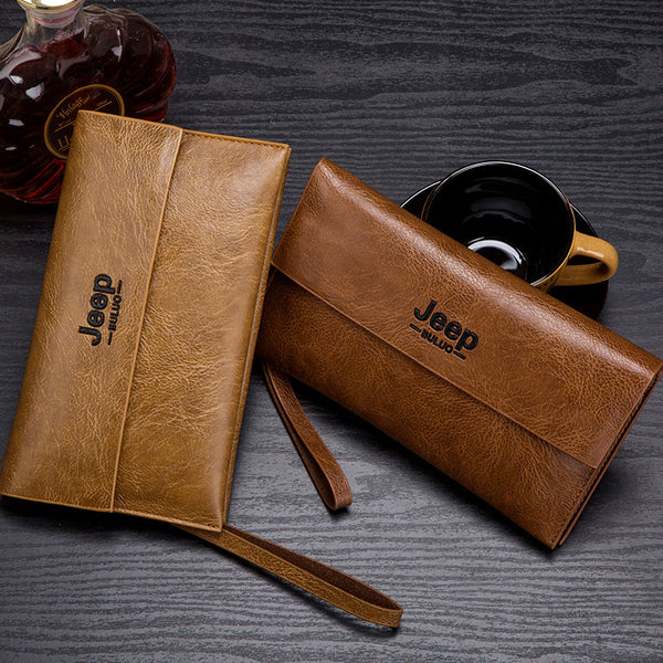 Jeep Men's Long Clutch Wallet | Large-Capacity Phone Pouch, Stylish and Versatile Wallet, Business and Casual Clutch | Waterproof PU Material, Detachable Wrist Strap