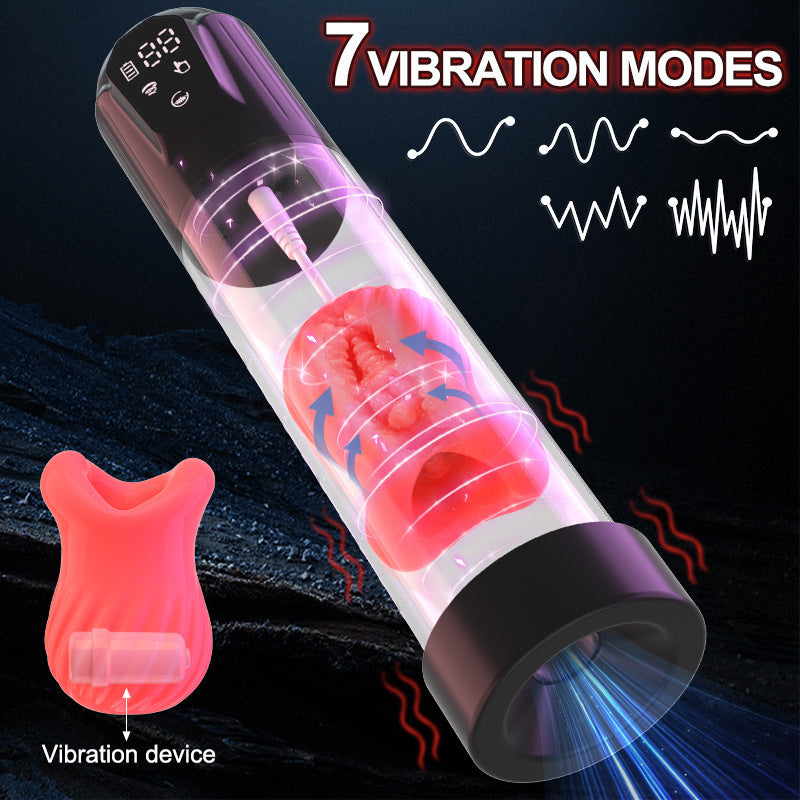 Vacuum Penis Enlargement and Delay Trainer | 7 Vibration Frequencies + 5 Suction Levels | Silicone Telescopic Design | Waterproof and Machine Washable | Men's Masturbator
