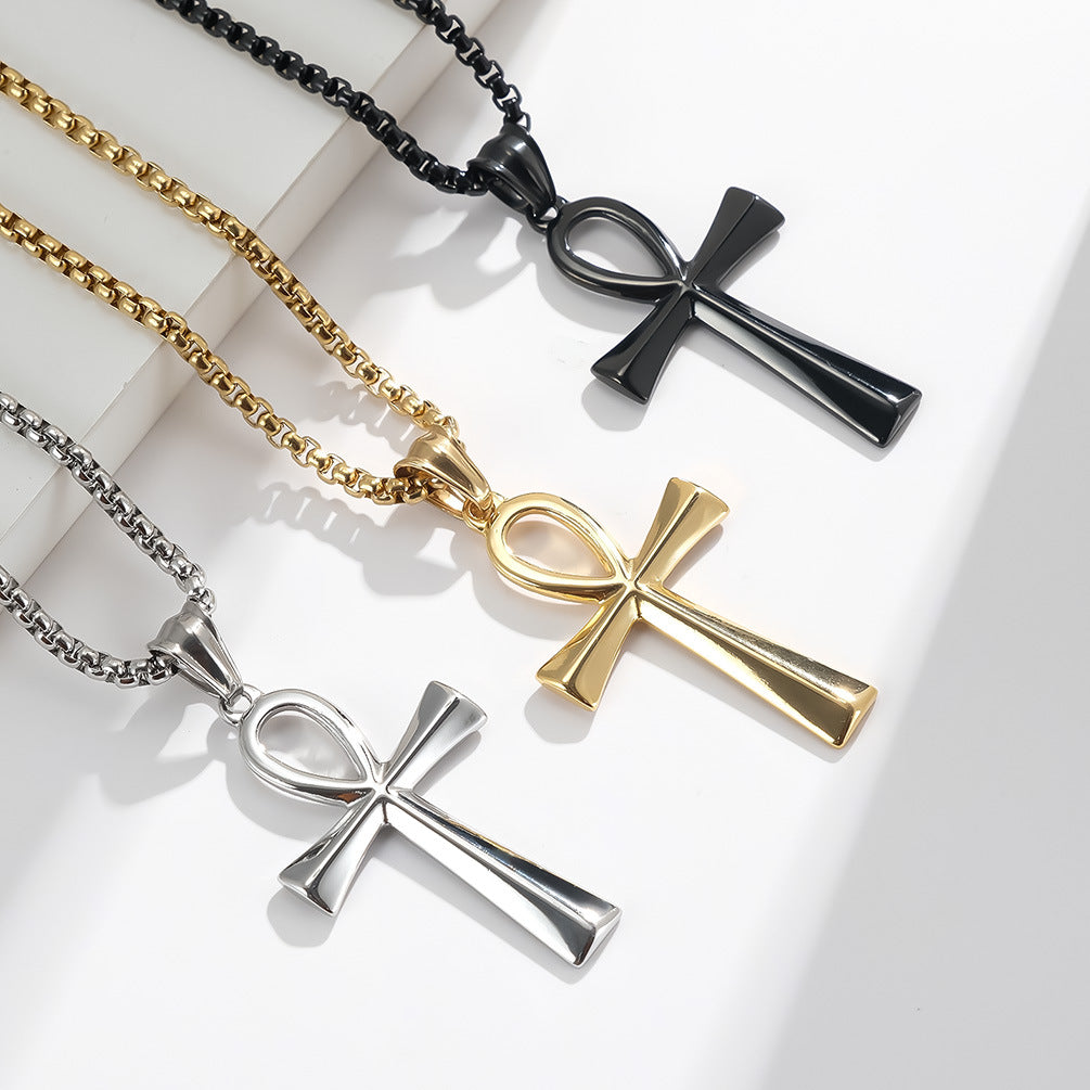 Cross Necklace | Titanium Steel “Symbol of Life” Pendant | Unique, Niche Jewelry with a 60cm Chain