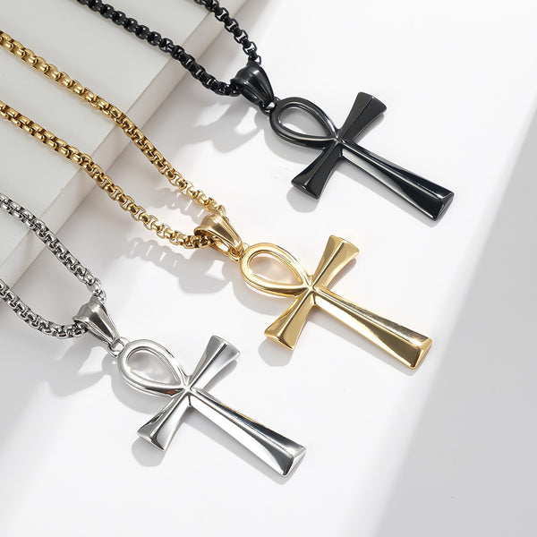 Cross Necklace | Titanium Steel “Symbol of Life” Pendant | Unique, Niche Jewelry with a 60cm Chain