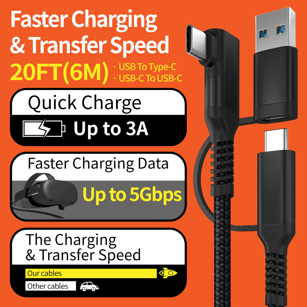 3/5/6M Oculus Quest 2 Link Cable – USB 3.1 5Gbps High-speed Data Transfer, 3A Fast Charging, VR Connection Cable, Compatible with Steam VR, PC, Phones and Switch