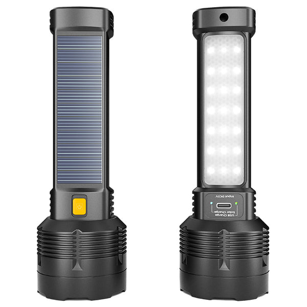 Solar Rechargeable Multi Function High Lumens LED Flashlight, Type C & Solar Charge with Emergency Light and Waterproof