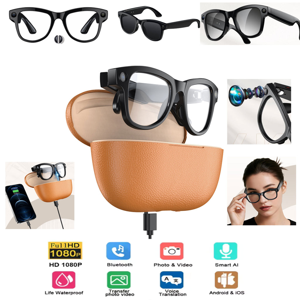 New Smart AI Translation Camera Glasses with 1080P Video Recording 8MP Sony Pixel AI Photo-Translation Smart Glasses with Charging Case