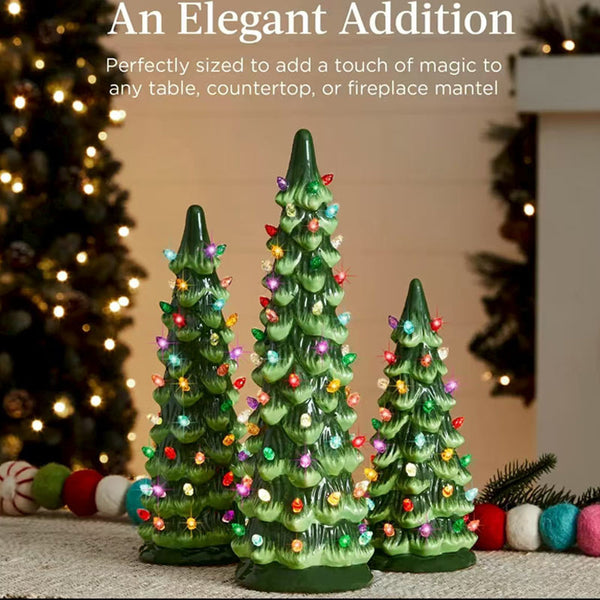 Table Top Christmas Tree with Lights Christmas Tree Ornament Hand-Painted Resin Christmas Tree for Tabletop Home Decor