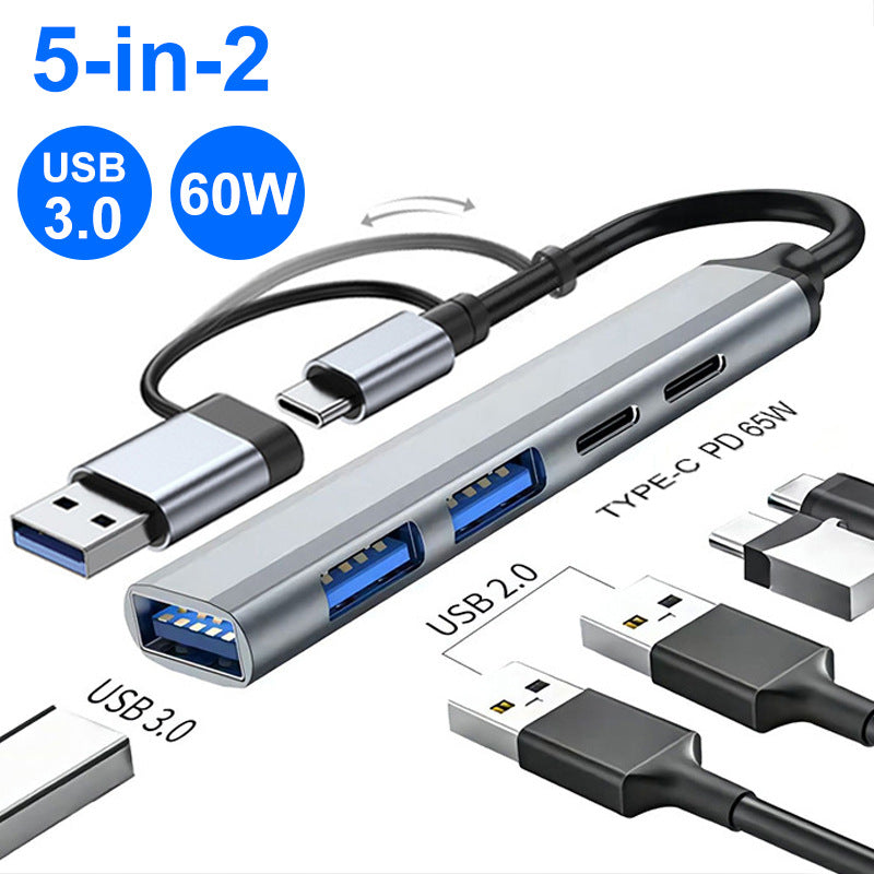 5-in-2 USB-C+USB Hub PD Fast Charging Universal docking station for laptops, computers, mobile phones and the Switch