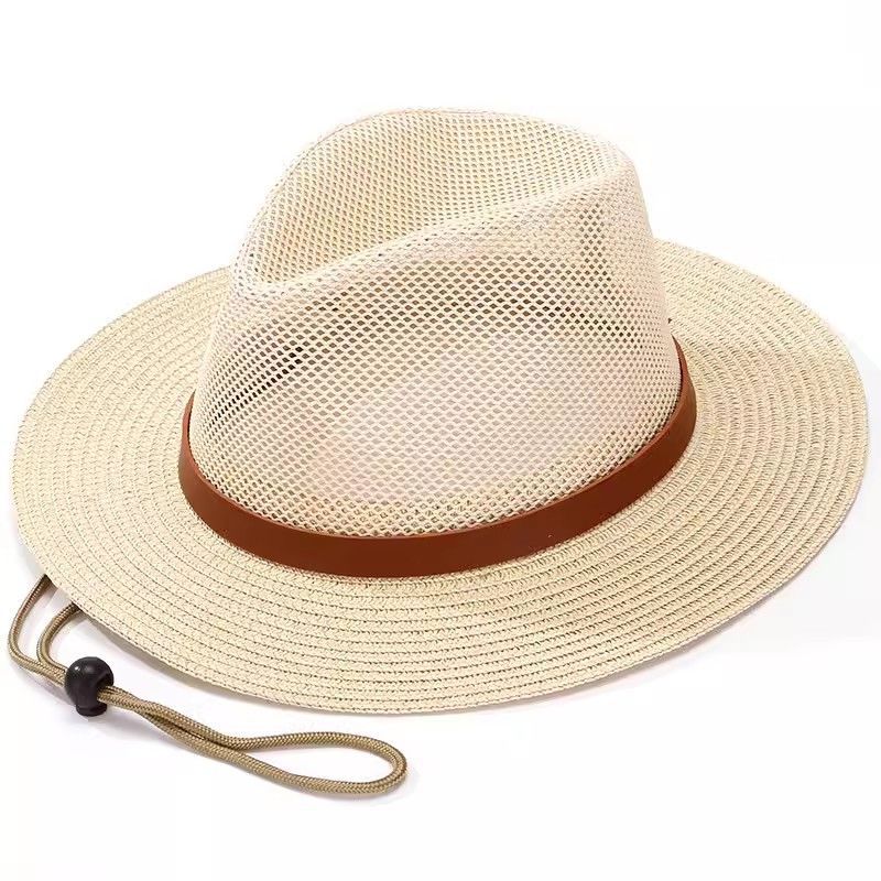 Breathable Mesh Straw Hat – Wide Brim Sun Hat with Adjustable Fit for Outdoor