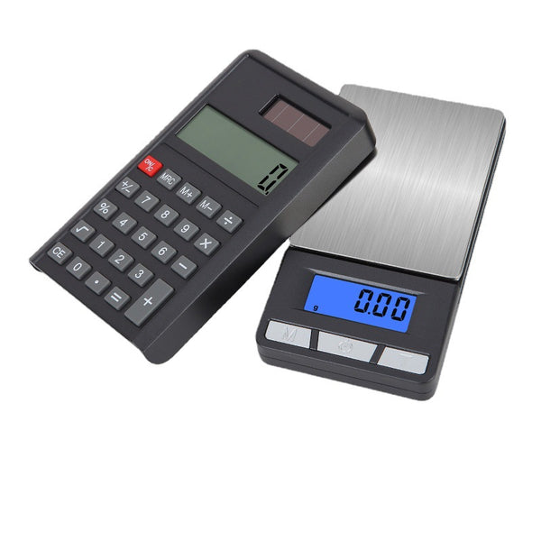 2-in-1 Mini Electronic Pocket Scale + Solar-Powered Calculator | 500g/0.01g High-Precision Jewelry Scale | Portable Electronic Scale