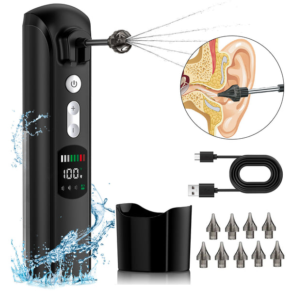 Smart Electric Ear Wax Removal Kit Ear-Water Powered Ear Cleaner with 8 Pressure Settings 3 Modes of Cleaning,Water Temperature Detection, 9 Reusable Replacement Tips