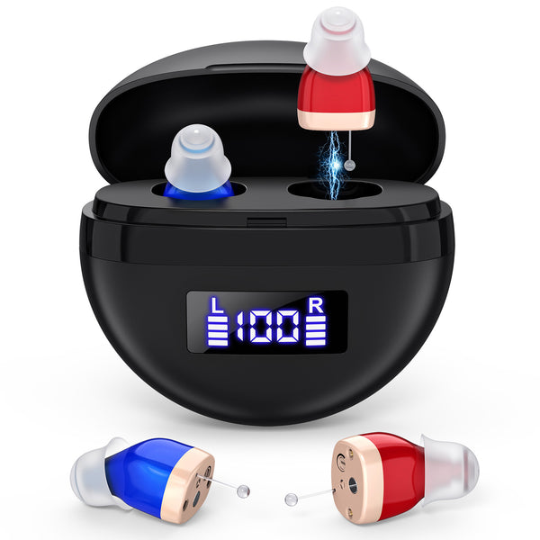 1Pair Rechargeable Noise-Canceling Hearing Aids Digital Display Hearing Aids