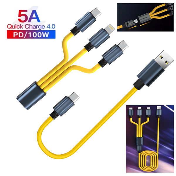 PD100W Freely Detachable USB 1 to 3 Ultrafast Charging Cable IOS PD27W,USB-Type C PD100W,Type C to Type C PD60W,USB to Mrico USB PD30W