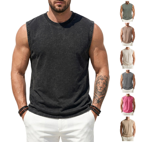 230g 100% Cotton Washed Vintage-Style Crew Neck Sleeveless T-Shirt | American Streetwear Brand Tank Top | A Must-Have for Retro Street Style