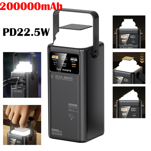 200000mAh Ultra Large Capacity Charging Power Supply PD22.5W Fast Charging Foldable with LED Light Outdoor Sharing Mobile Power Supply