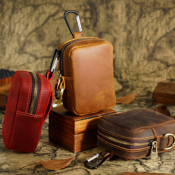 Vintage Crazy Horse Leather Waist Pack Men Cowhide Belt Waist Bags Male Small Coin Purse Pouch Running Outdoor Sport Bag
