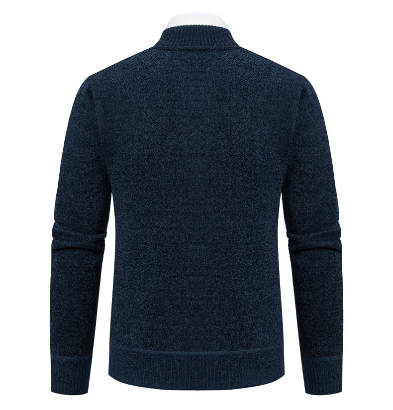 Fall/Winter New Arrival Fleece-Lined Thickened Sweater Jacket Trendy Men's Casual Solid-Color Warm Knit Cardigan Jacket